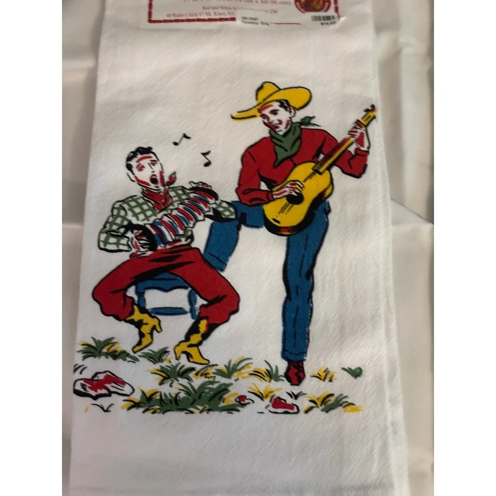 Red and White Kitchen Co 50s Kitchen Towel Set Cowboy Sing Come and Get It
